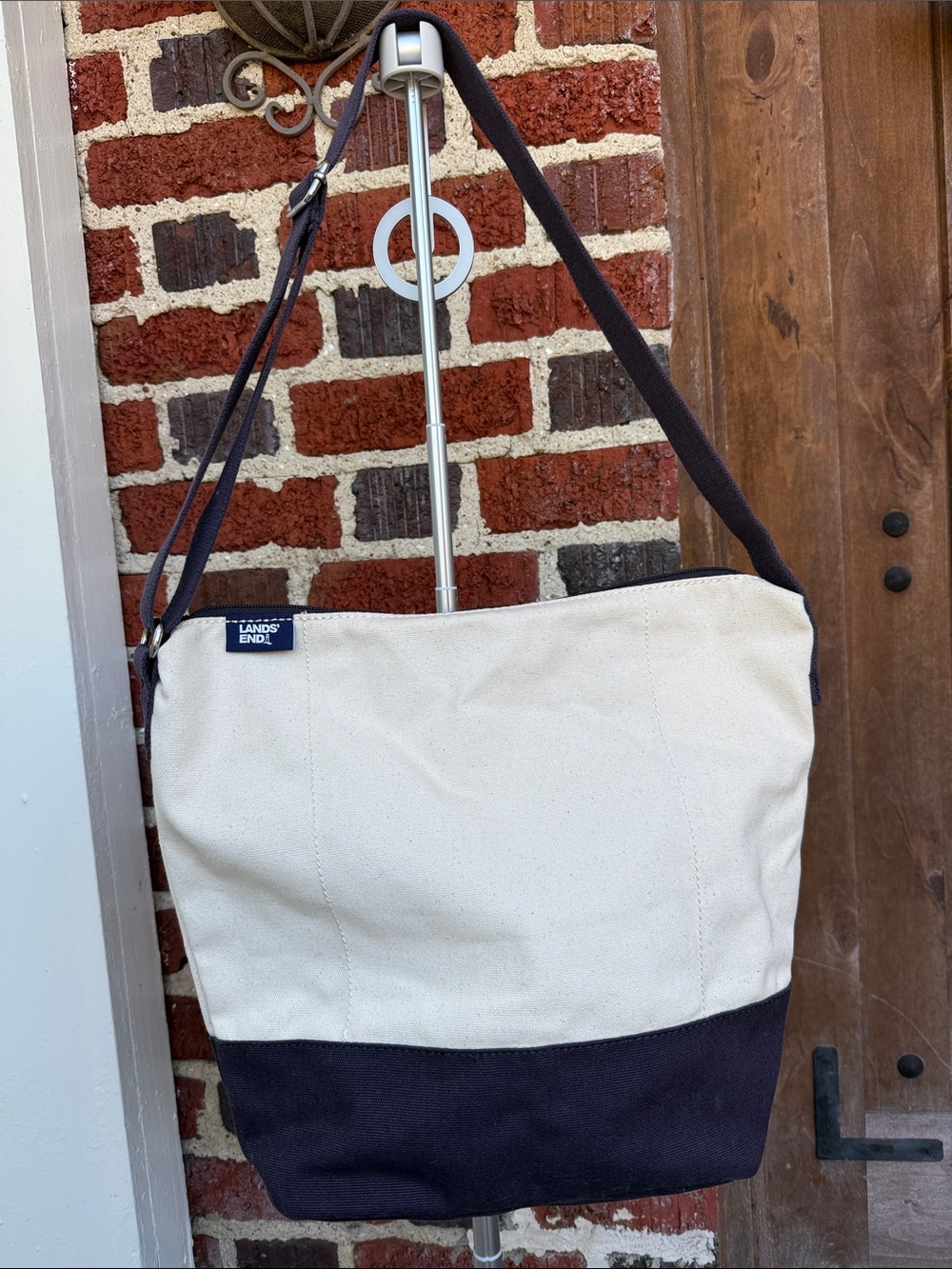 Lands' End Two-Tone Canvas Messenger Bag in Cream and Black